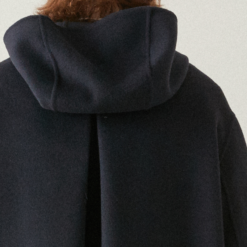 Hand-made Inverted pleats hoodie Coat_Navy